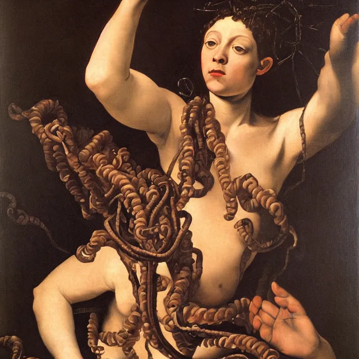 Image similar to Caravaggio-style portrait of Medusa