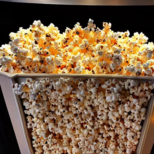 Prompt: photo of movie theater popcorn overflowing