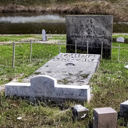 Image similar to The installation art shows a grave that has been flooded with water. The grave is located in a cemetery in Italy. The water in the grave is dirty and there is trash floating in it. The grave is surrounded by a fence. by Nikolai Ge, by Joe Quesada rigorous