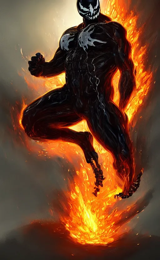 Image similar to venom as ghost rider, dynamic lighting, photorealistic fantasy concept art, trending on art station, stunning visuals, terrifying, creative, cinematic