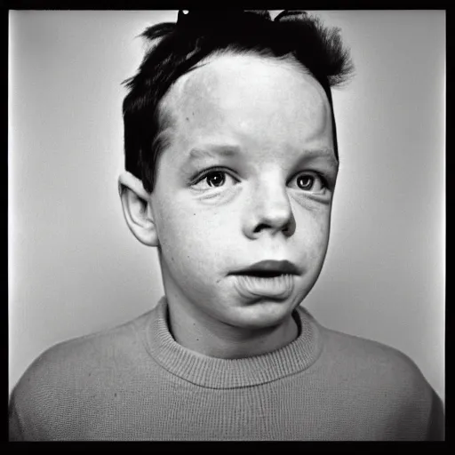 Prompt: photo of Carl 'Alfalfa' Switzer by Diane Arbus, black and white, high contrast, Rolleiflex, 55mm f/4 lens