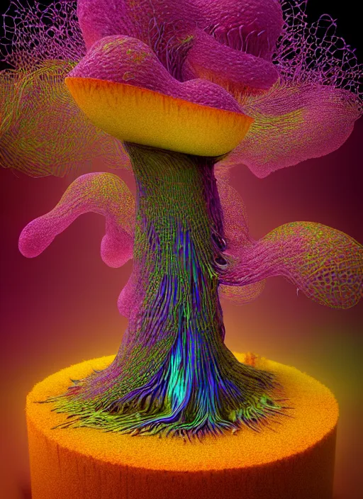 Prompt: hyper detailed 3d render like a digital Oil painting - Aurora (Singer) seen Eating of the Strangling network of yellowcake aerochrome and milky Fruit and Her delicate Hands hold of gossamer polyp blossoms bring iridescent fungal flowers whose spores black out the foolish stars by Jacek Yerka, Mariusz Lewandowski, Houdini algorithmic generative render, Abstract brush strokes, Masterpiece, Edward Hopper and James Gilleard, Zdzislaw Beksinski, Mark Ryden, Wolfgang Lettl, hints of Yayoi Kasuma, octane render, 8k