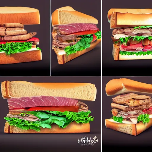 Image similar to eight sandwiches that will blow your mind, High fantasy, tuna, blog, Insanely Detailed, Award Winning, Trending on Artstation, 8k, UHD