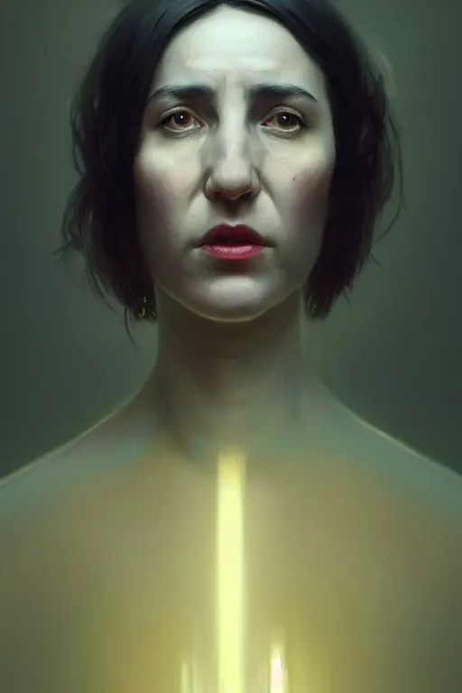 Image similar to portrait of ( ( ( ( maia sandu ) ) ) ) with a dramatic facial expression, by wlop, greg rutkowski, and peter mohrbacher, extremely detailed shading, concept art, character design, digital painting, trending on artstation, unreal engine 5, octane render, atmosphere, glow, cinematic lighting, full of color