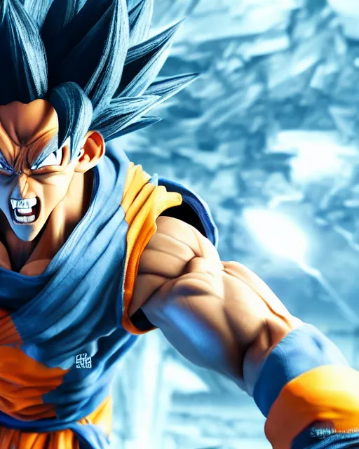 Image similar to 3 d high octane render, 8 k cgi, unreal engine, photorealistic goku, portrait, dynamic lighting, photorealistic, unreal engine, octane, ultra detailed, detailed faces, hd quality