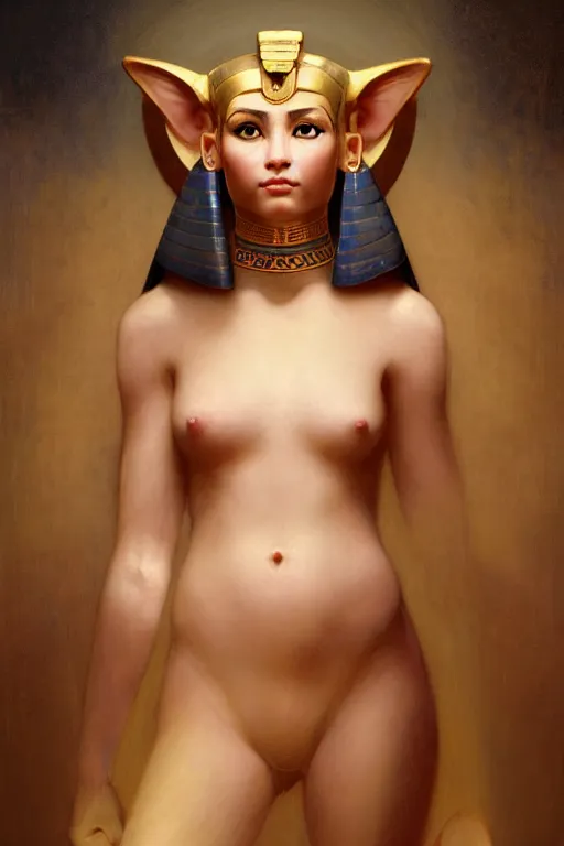 Prompt: soft light portrait of the beautiful egyptian goddess, bastet, bast, woman / cat hybrid, soft torchlight in an egyptian tomb, digital art by ruan jia and mandy jurgens and artgerm and william - adolphe bouguereau, by jean - leon gerome, highly detailed, trending on artstation, award winning,