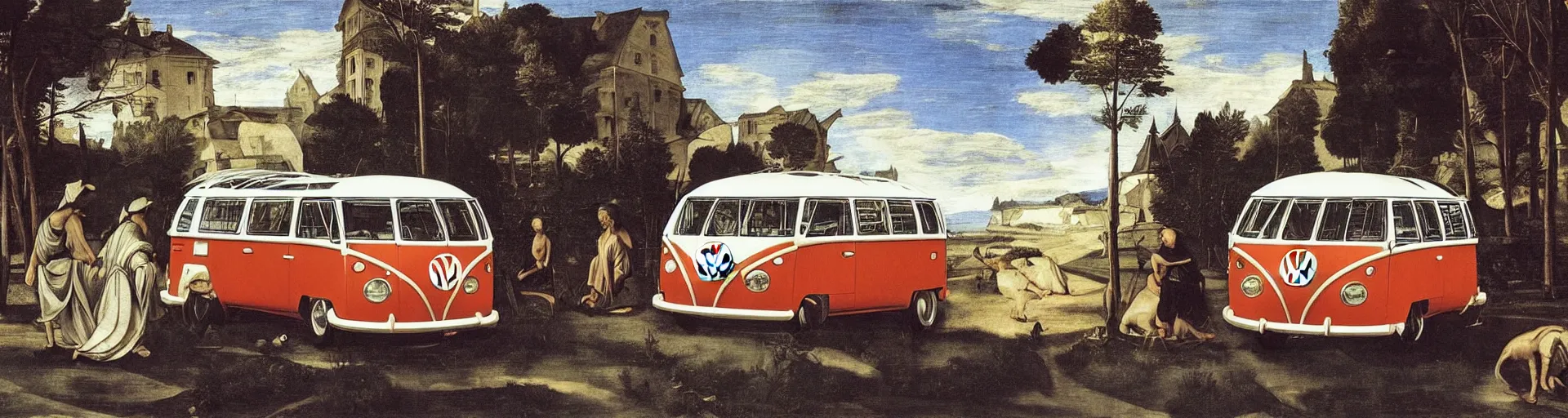 Image similar to vw bus on a street, illustration by caravaggio