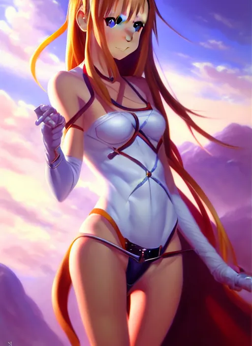 Image similar to portrait of cute young asuna from sao, painted by stanley artgerm, boris vallejo, fantasy art, sleek curves, sharp focus, trending on artstation hq, deviantart