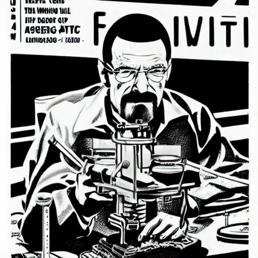 Prompt: walter white in retro science fiction by Kelly Freas (1969)