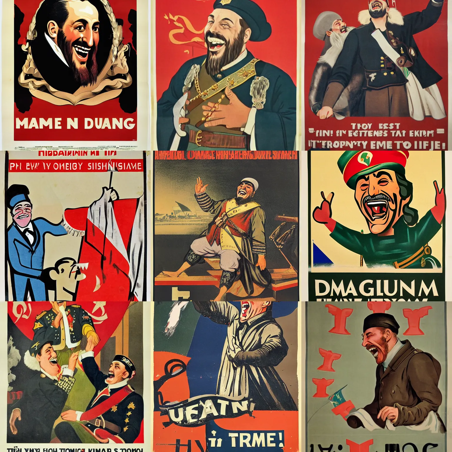 Prompt: Propaganda Poster of a Man Laughing at the Ottoman King