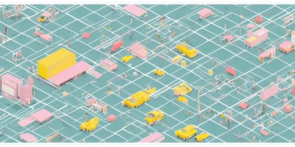 Image similar to getting ready for work axonometric pastel infographic by Wes Anderson