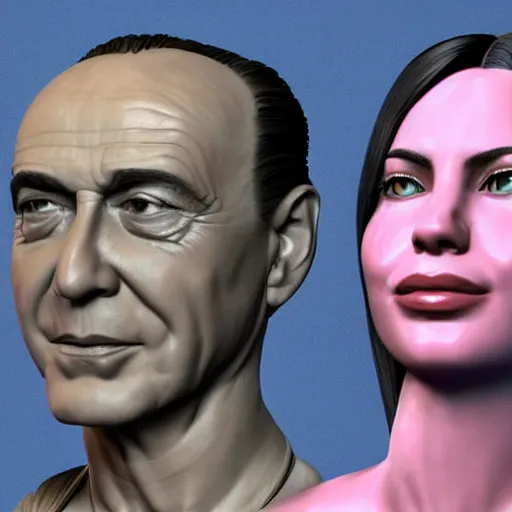 Image similar to Silvio Berlusconi and Giorgia Meloni uncanny valley 3d render