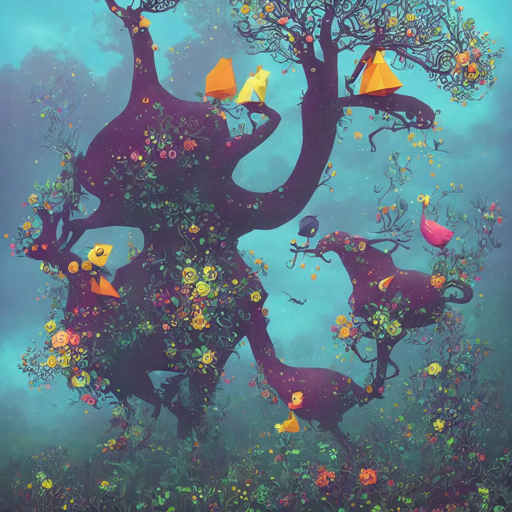 Image similar to low poly, pixar, surreal hybrid animals, nostalgia for a fairytale, magic realism, flowerpunk, mysterious vivid colors by andy kehoe and amanda clarke en un mundo de Gediminas Pranckevicius