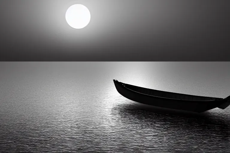 Prompt: a rowboat, in dark misty waters, moonlit, ultrawide lense, aerial photography, 8 k, volumetric lighting, smooth, highly detailed, digital illustration