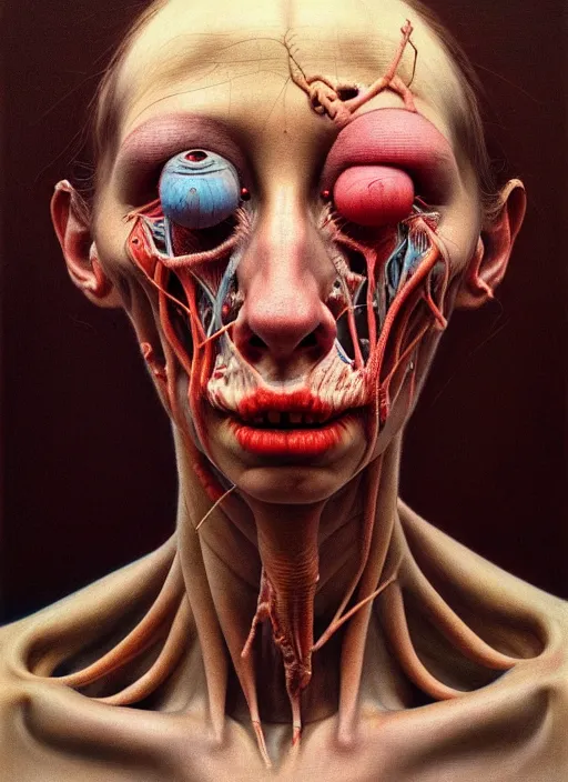 Image similar to there is ugliness in beauty, but there is also beauty in ugliness detailed portrait painting inspired by beksinski and alex gray, accurate anatomy, vintage, by jenny saville, edward hopper trending on artstation. 8 k