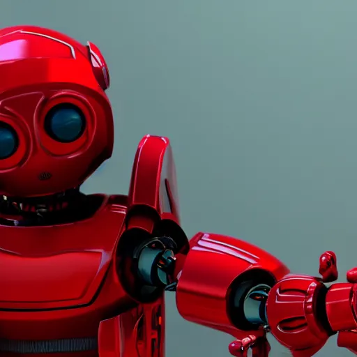 Image similar to small robot characters in red, warzone, octane render
