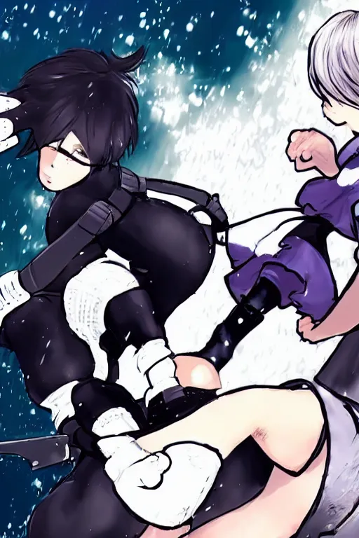 Image similar to Picture of 2B kicking a fat feminist in the head.