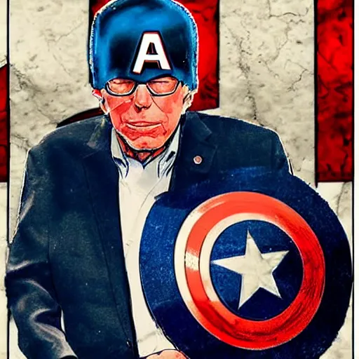 Prompt: bernie sanders with captain america's shield