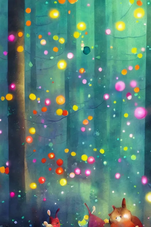 Image similar to a matte digital painting of a candy forest at night, bokeh, bright colours, watercolor, volumetric wool felting, macro photography, children illustration, by goro fujita