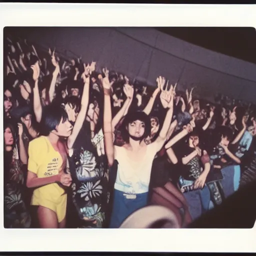 Image similar to polaroid photo of japan 1 9 8 0 pop concert, focus on stage, photo by louise dahl - wolfe, color photo, colored