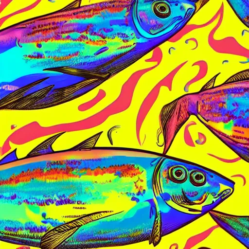 Prompt: psychedelic tuna fish, trending on artstation