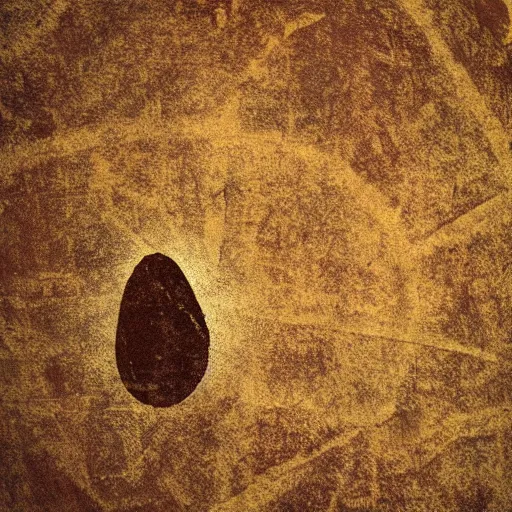 Image similar to photo of a cave painting petroglyph of an avocado being stolen, parietal art style, cave painting, sepia colors