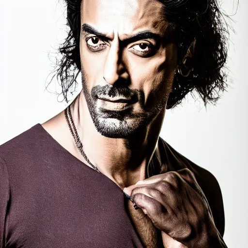 Image similar to portrait of arjun rampal, 1 0 0 mm, studio lighting, realistic