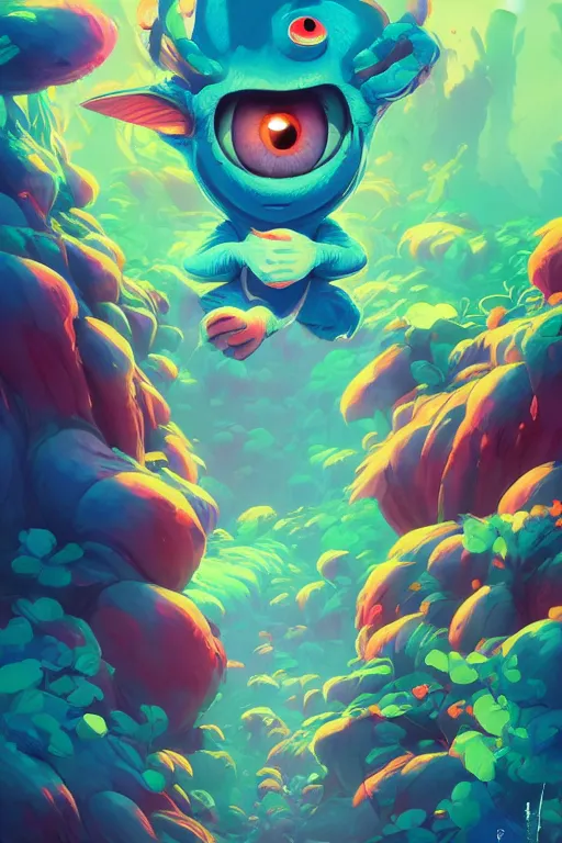 Image similar to smurf ghost creature animal sushi cristal very big eye roots cactus elemental flush of force nature micro world fluo fishscale, behance hd by jesper ejsing, by rhads, makoto shinkai and lois van baarle, ilya kuvshinov, rossdraws radiating a glowing aura global illumination ray tracing hdr