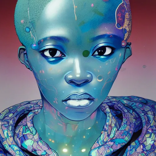 Prompt: citizen portrait afrofuturism soft light painted by james jean and katsuhiro otomo and erik jones, inspired by appleseed anime, smooth face feature, intricate oil painting, high detail illustration, sharp high detail, manga and anime 1 9 9 9