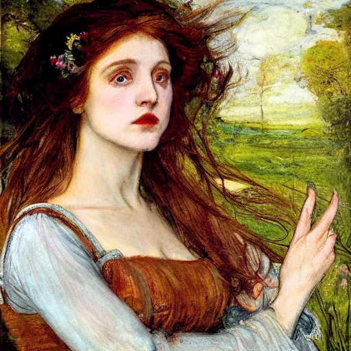 Image similar to ophelia by millais except she's popping a gang sign