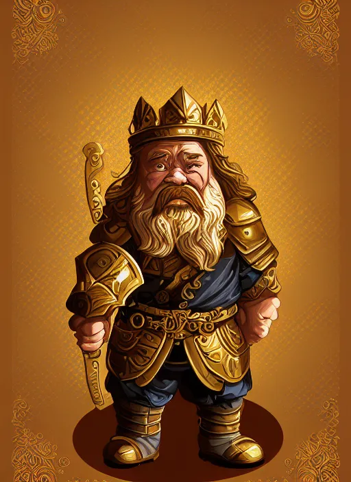 Image similar to dwarf fighter king, gold, exquisite details, white background, by studio muti