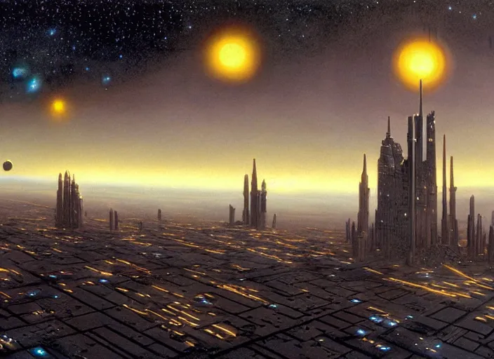 Prompt: the city and the stars, matte painting, peter elson, incredible detail