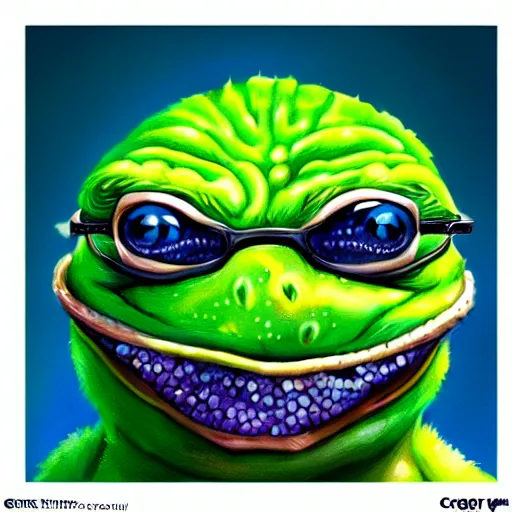 Image similar to super rich happy pepe, luxury, blue crystals, greg rutkowski