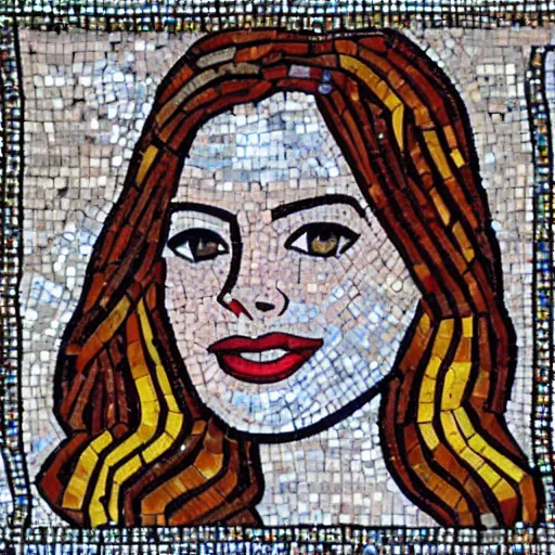 Image similar to beautiful detailed colorful emma stone in zeugma mosaic, many small stones, extreme detail