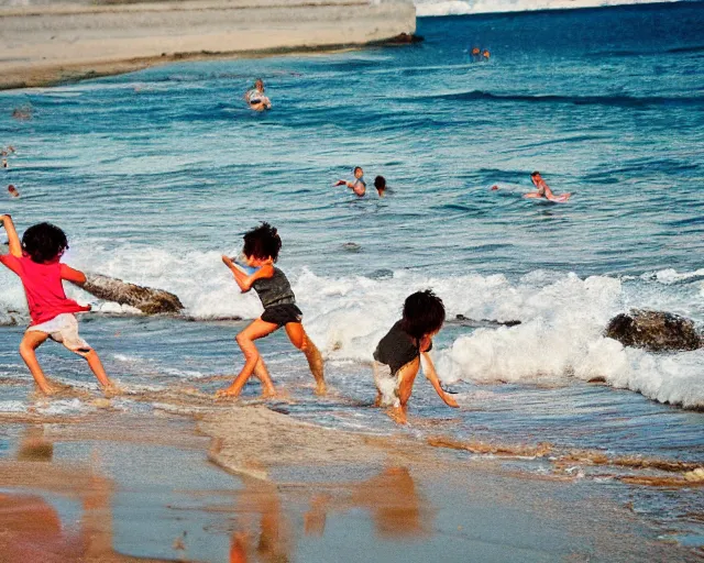 Image similar to children playing at the beach, action photography, cdx