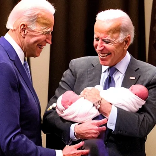 Image similar to Joe Biden and GG Allin show off their newborn baby at a press conference, high quality, close up