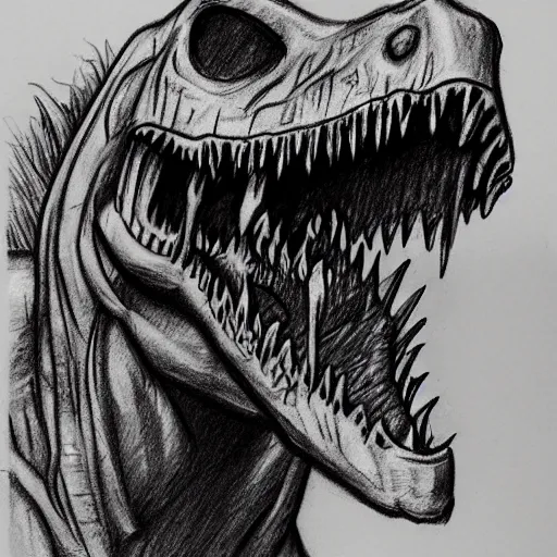 Image similar to sketch of a zombie dinosaur ,epic,detailed,scary