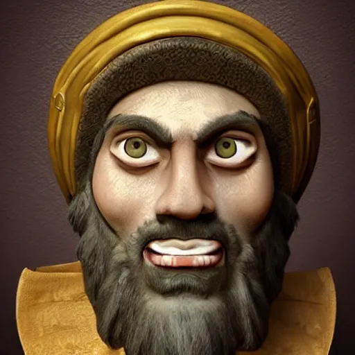 Prompt: portrait of ancient silly greek man with big eyes and sharp nose and open mouth. fine detail. artistic painting by lurid, unreal engine