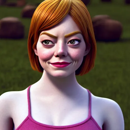 Image similar to Emma Stone as a female version of Shrek, Shrek face features, fully detailed, high quality , 4k , octane render , soft lightening , masterpiece