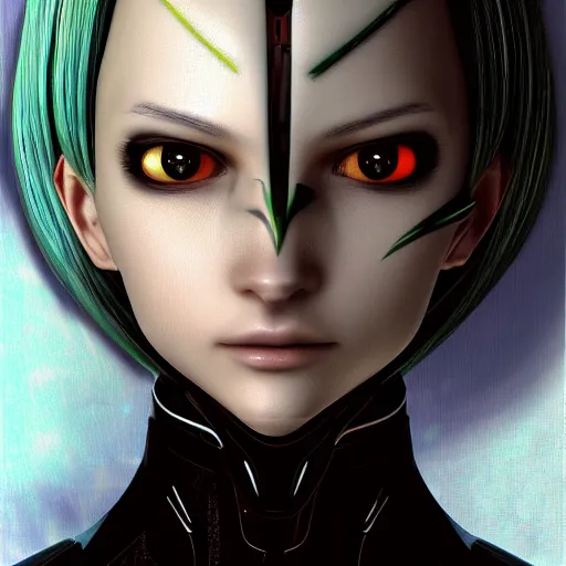 Prompt: portrait of female android by Tetsuya Nomura