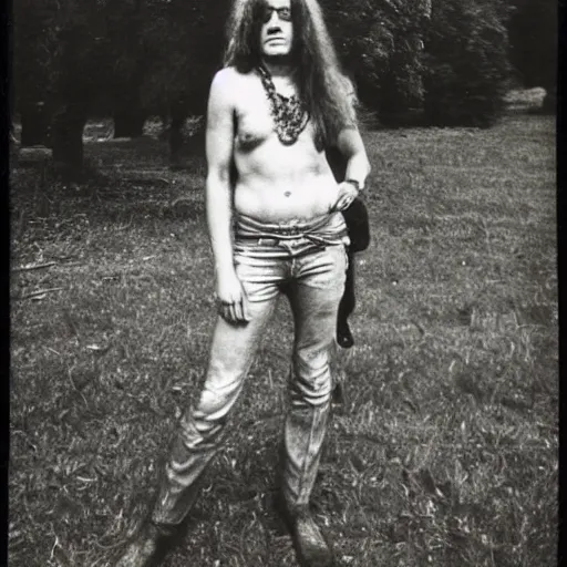Prompt: 1970s hippie at Woodstock, daguerreotype photo, HD