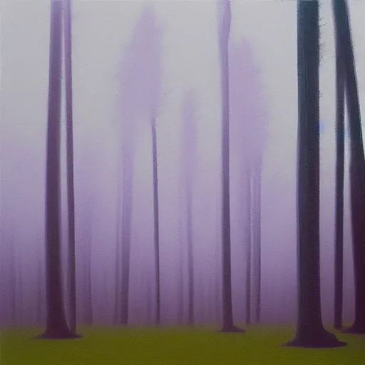Image similar to foggy pinewood, early in the morning, painting by Andy Warhol