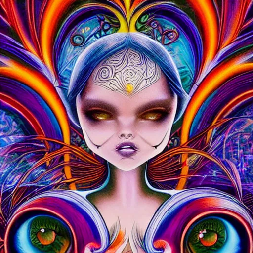 Image similar to heptagram, style of Alex Grey, style of Jasmine Becket-Griffith, high-frequency-banding style, overflow style, crt background, astonishing, enchanting . Highly detailed, photographic, cinematic, dramatic, sublime, establishing shot.