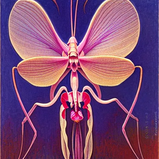 Prompt: orchid mantis by Jean Delville