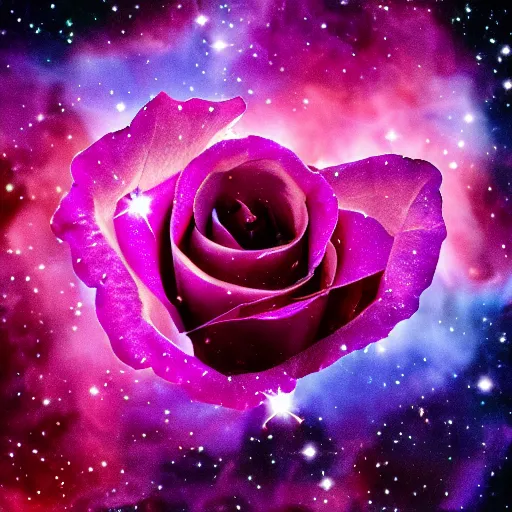 Image similar to award - winning macro of a beautiful rose made of stunning nebula and stars, on black background, highly detailed, trending on deviantart and artstation, nasa space photography