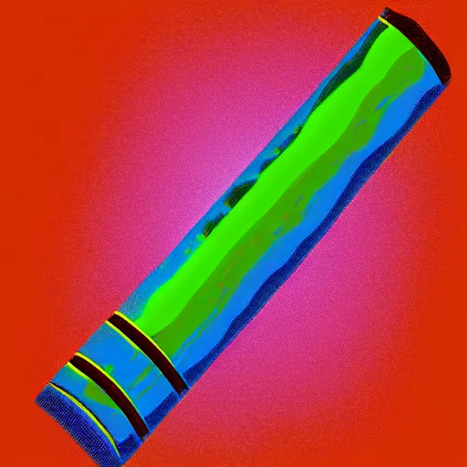 Image similar to A synthwave cigar, inspired by Tron, Trending on Artstation, Digital screenshot,. Faded film grain, 1980s Computer Graphics,