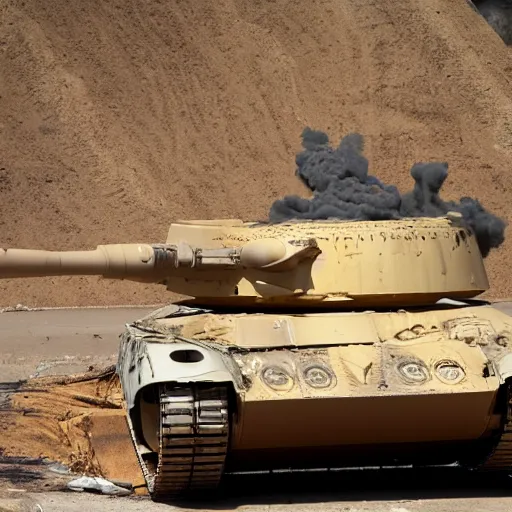 Prompt: m 1 a 2 abrams tank stuck in a pit of molten cheese