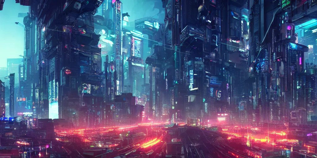 Image similar to A gigantic, sprawling cyberpunk megacity, Tokyo, night, unreal engine, octane render, ray tracing, realistic, highly detailed, cinematic, hyper realism, high detail, synthwave, concept art, award winning, anime