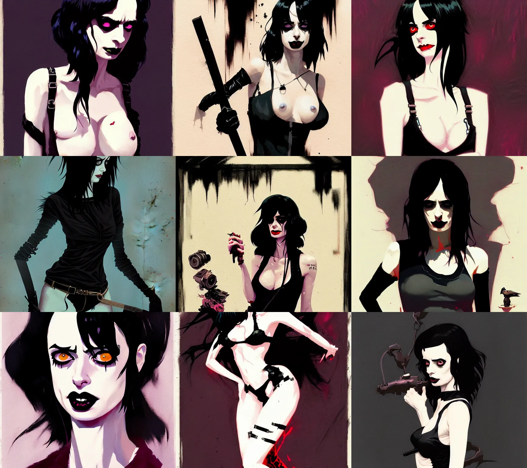 Prompt: krysten ritter as a death from sandman, goth, black lace, by atey ghailan, by greg rutkowski, by greg tocchini, by james gilleard, by joe fenton, 9 0 s aesthetic