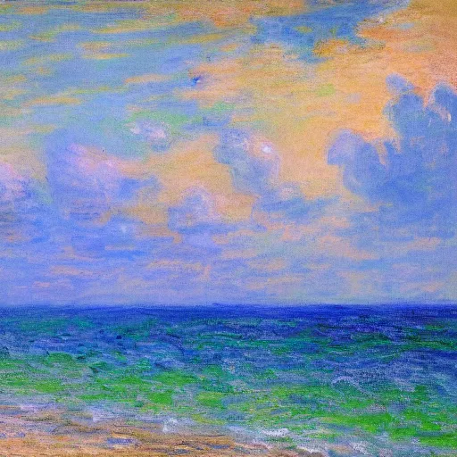 Prompt: a painting of a beautiful beach in Miami, trending on artstation, masterpiece, in the style of Claude Monet